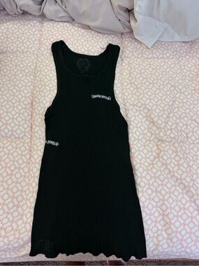 Chrome Hearts Black Ribbed Tank Dress with White Logo Accents